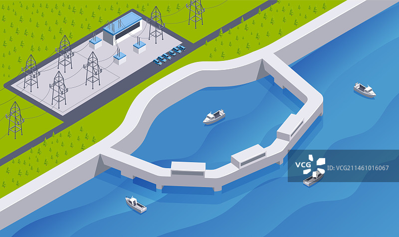 水电站堤道构成图片素材