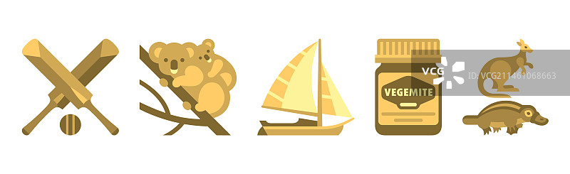 澳大利亚本土图标和国家扁平元素图片素材