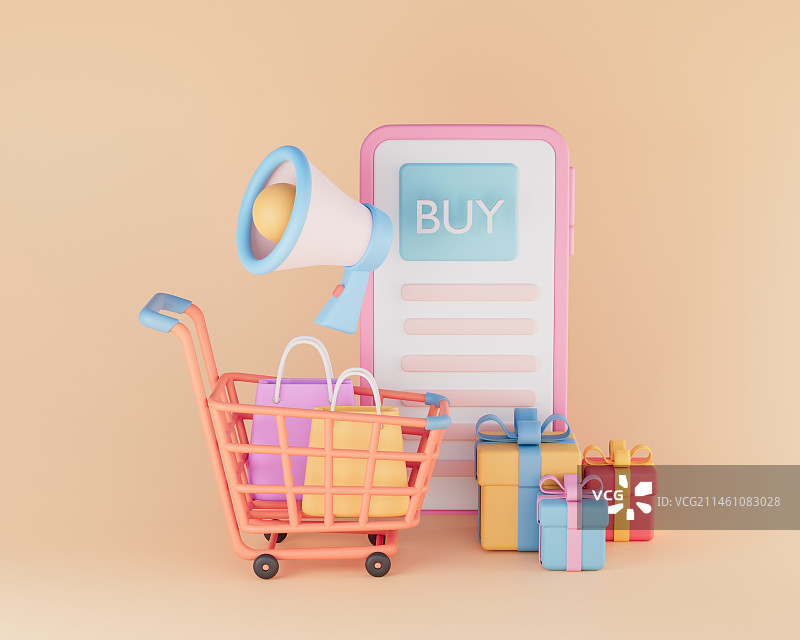 3d渲染购物主题插画图片素材