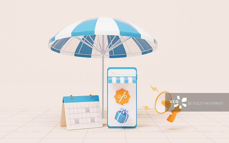 手机与电商消费概念3D 渲染图片素材