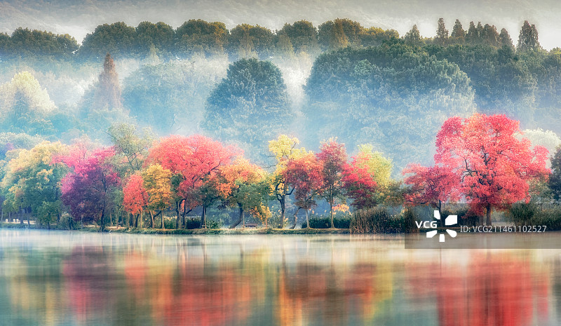 南京中山陵前湖五彩调色盘图片素材