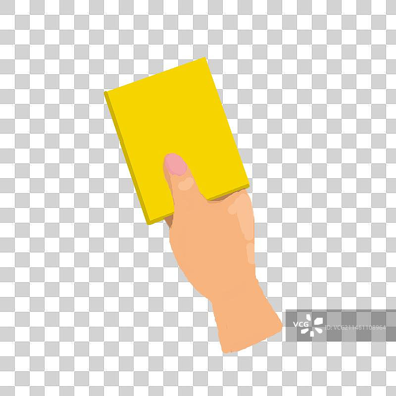 白色背景下 手持黄牌的特写镜头 卡通手绘插画 免抠元素图片素材