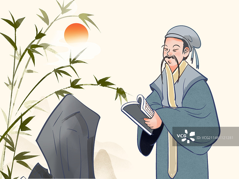 手拿古书的古代读书人图片素材
