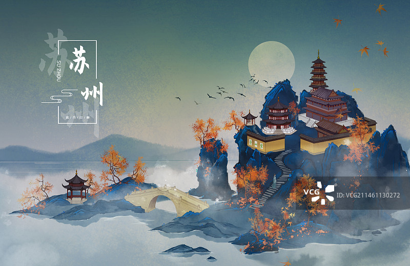 中国城市系列插画苏州图片素材