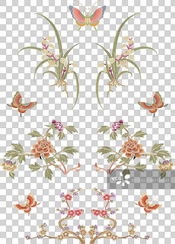 花朵蝴蝶刺绣图片素材