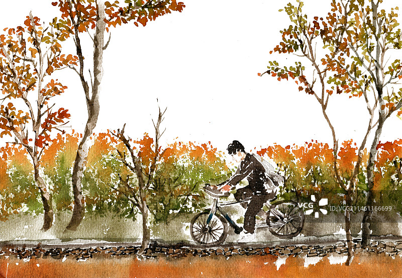 骑行在秋季小道图片素材