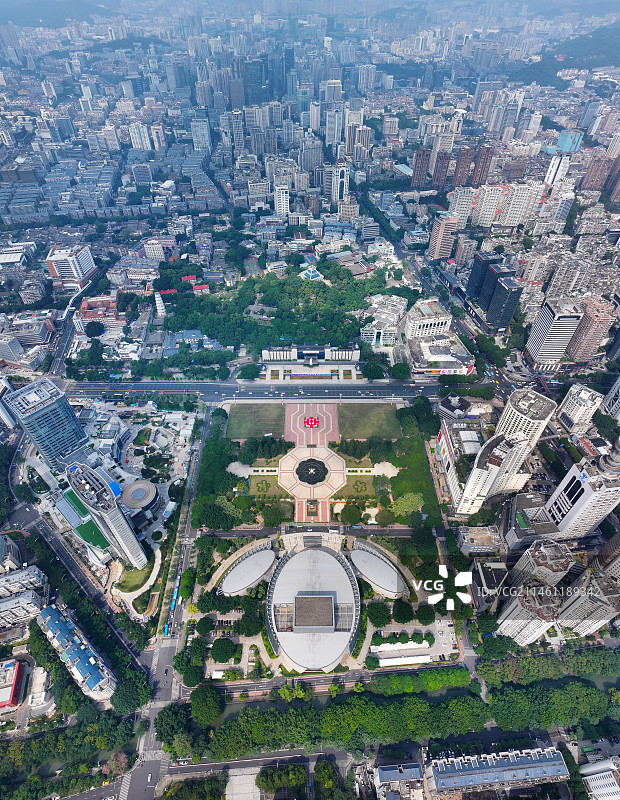 福建省福州市鼓楼区于山五一广场福建大剧院福州展览馆航拍图片素材