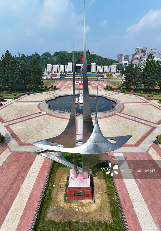 福建省福州市鼓楼区于山五一广场福建大剧院福州展览馆航拍图片素材