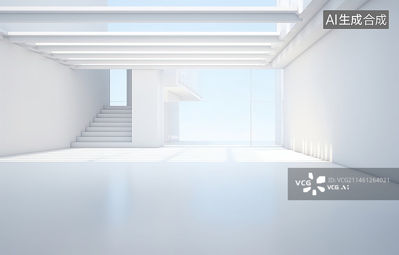【AI数字艺术】简约混凝土框架室内建筑图片素材