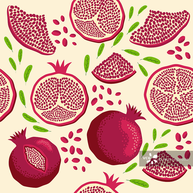 明亮树叶石榴果实无缝图案图片素材