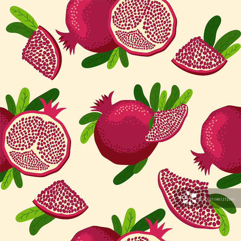 明亮树叶石榴果实无缝图案图片素材