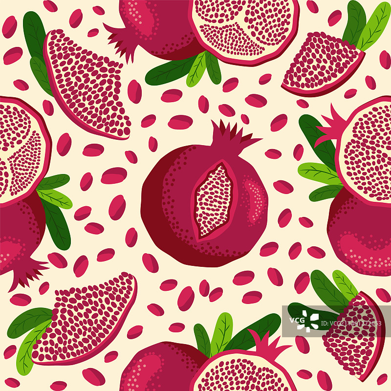 明亮树叶石榴果实无缝图案图片素材