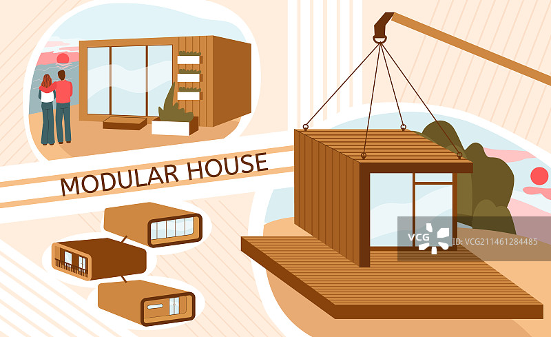 模块化房屋扁平拼贴图片素材