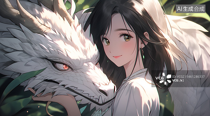 【AI数字艺术】白龙少女插画图片素材