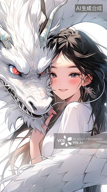 【AI数字艺术】白龙少女插画图片素材