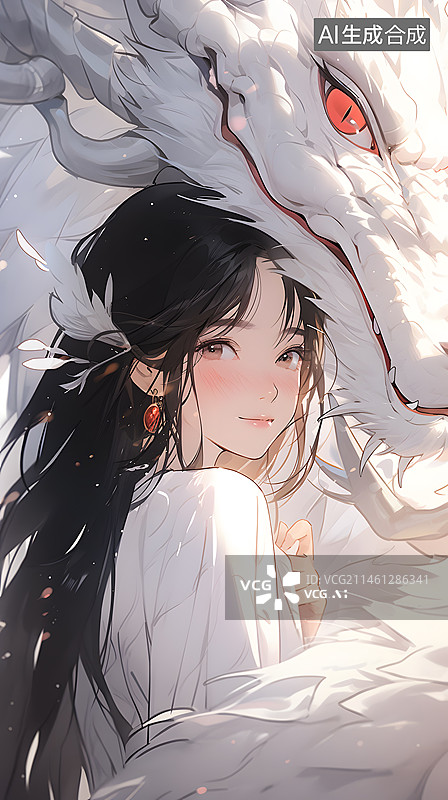 【AI数字艺术】白龙少女插画图片素材