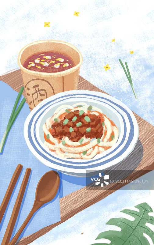 一碗粉一碗桂花酒酿丸子插画图片素材