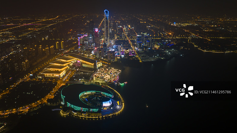 苏州文化艺术中心夜晚航拍图片素材