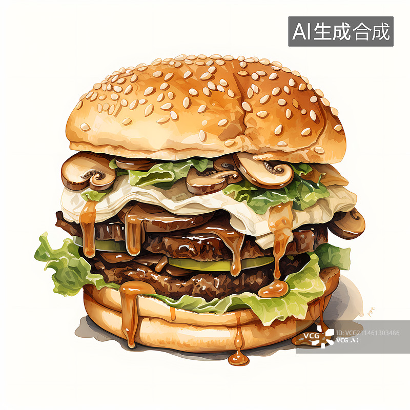 【AI数字艺术】牛肉汉堡插画图片素材