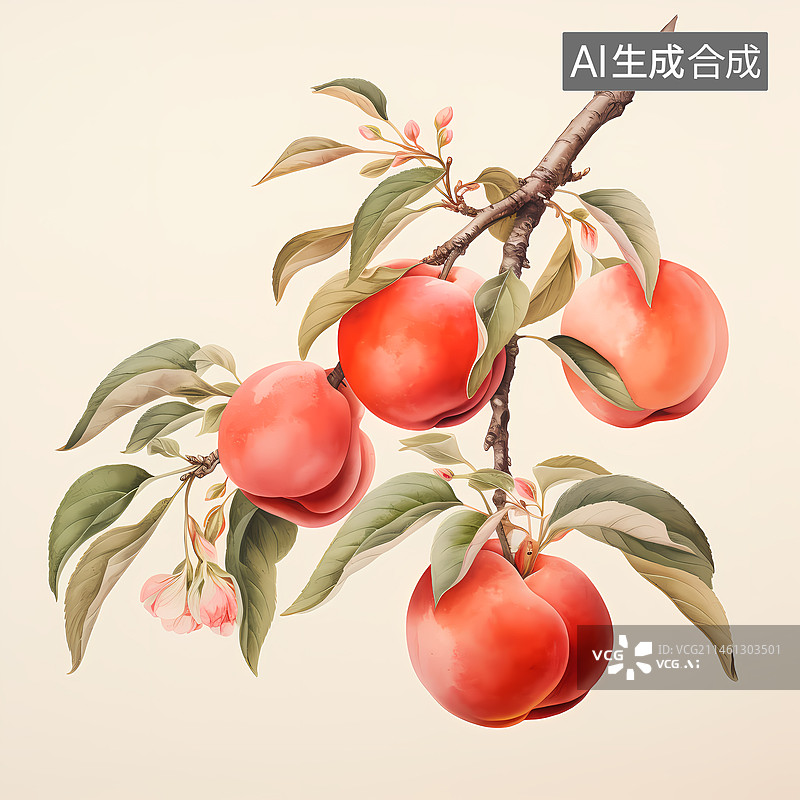【AI数字艺术】桃子水果插画图片素材