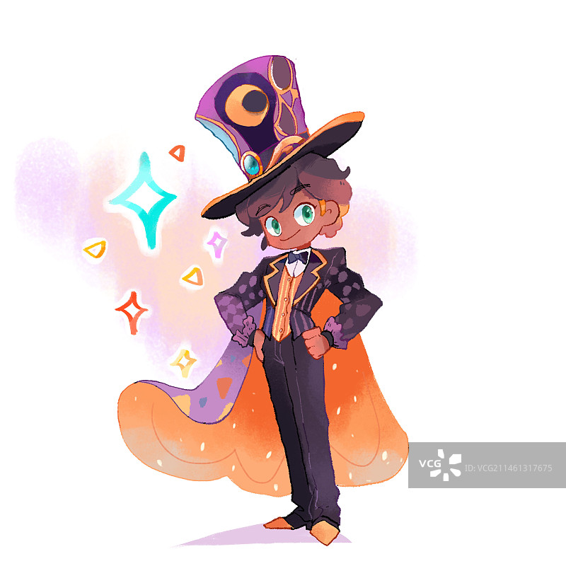 人物插画紫色魔法师卡通素材图片素材