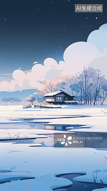 【AI数字艺术】冬天风景插画图片素材