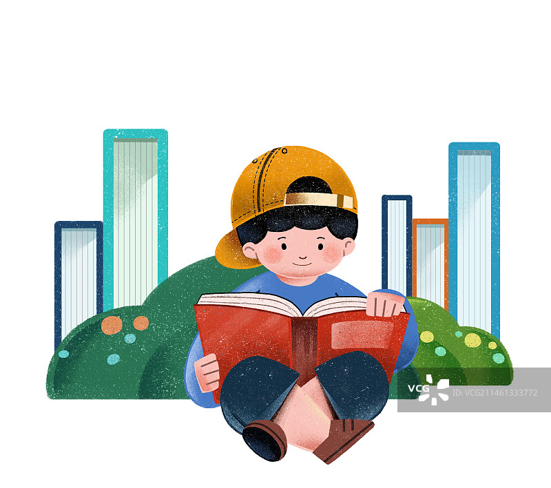 看书小男孩插画图片素材