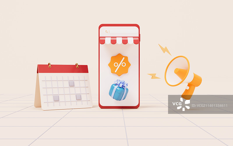 手机与电商消费概念3D 渲染图片素材