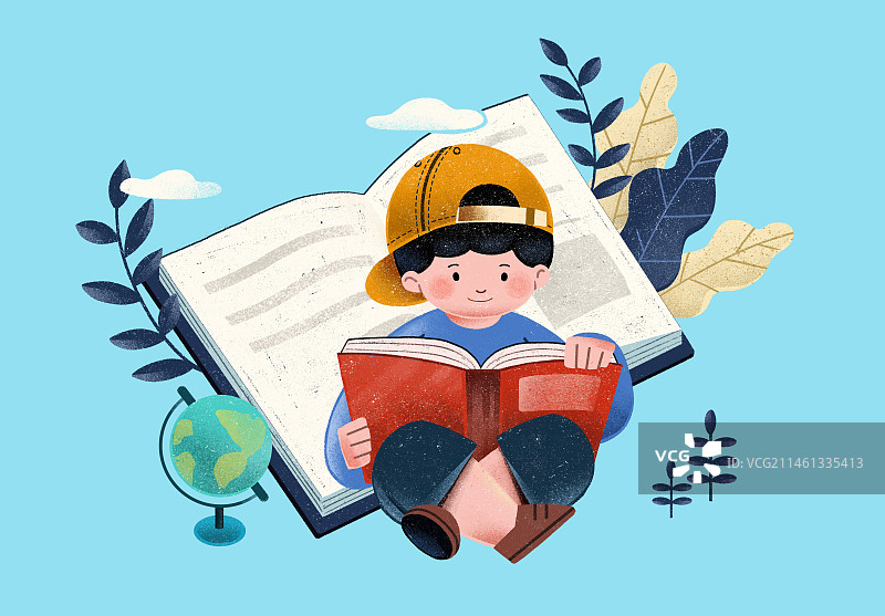 一个男孩在看书图片素材