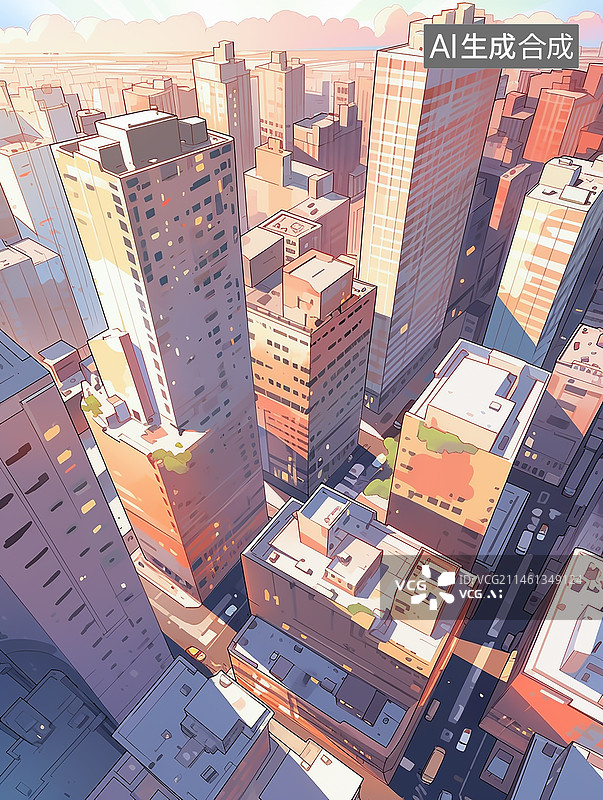 【AI数字艺术】城市建筑科技金融区插画图片素材