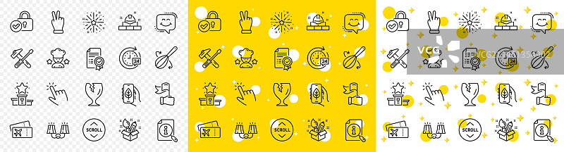 胜利手势、易碎品包装和最佳标志轮廓图片素材