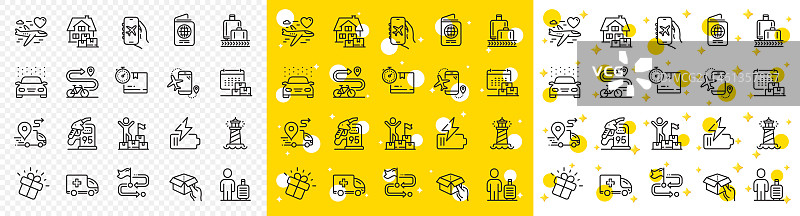 行李认领传送带和纸箱轮廓图标图片素材