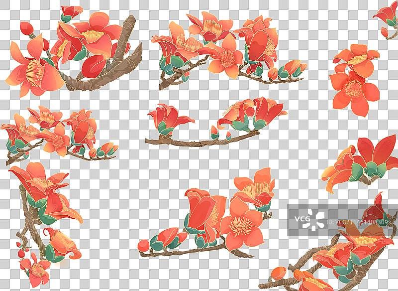 国潮风木棉花插画图片素材