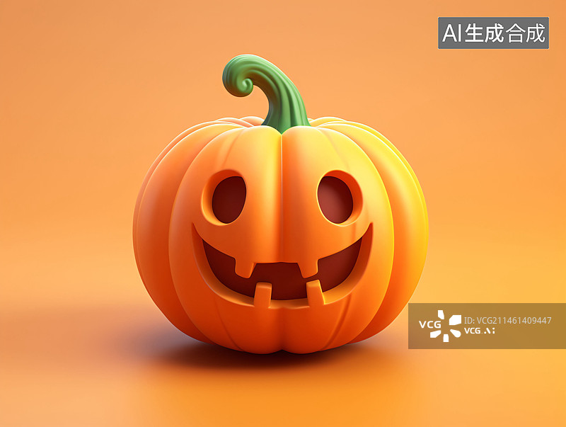 【AI数字艺术】万圣节快乐，杰克南瓜3d渲染，有一张有趣的笑脸，3D插图图片素材