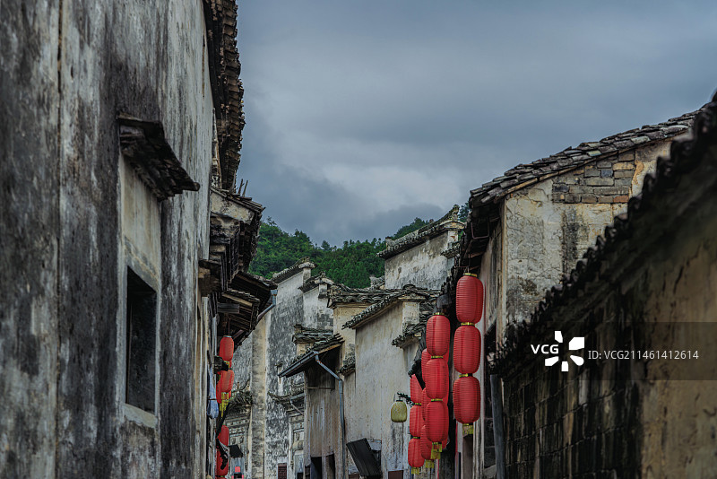 安徽省黄山市黟县西递古村徽派建筑外部结构景观图片素材