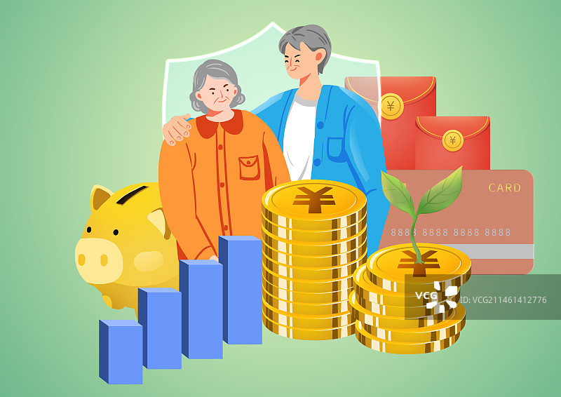 养老保险金储蓄扁平插画图片素材