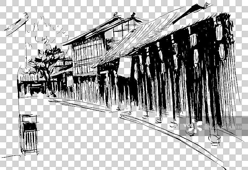 手绘速写街角商业街古镇古街旅游图片素材