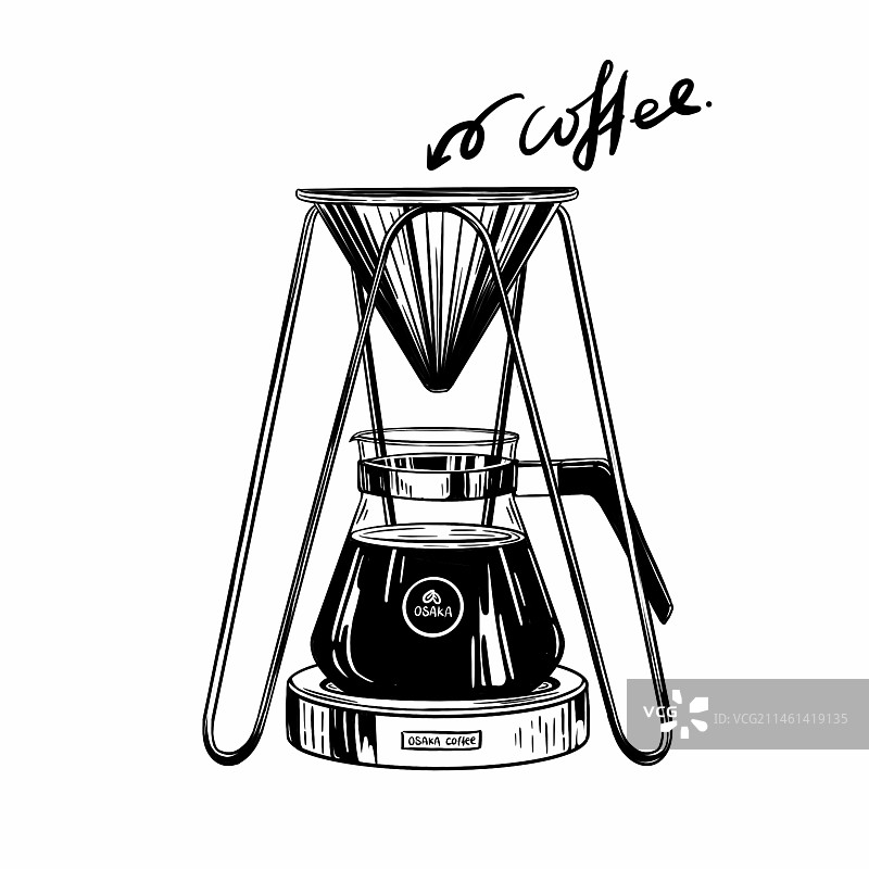 咖啡机黑白线稿版画手绘风格素材图片素材