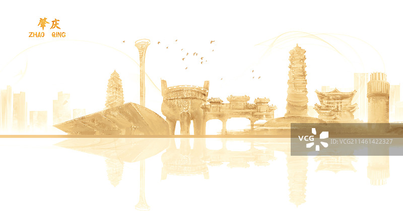金色城市建筑插画背景图片素材