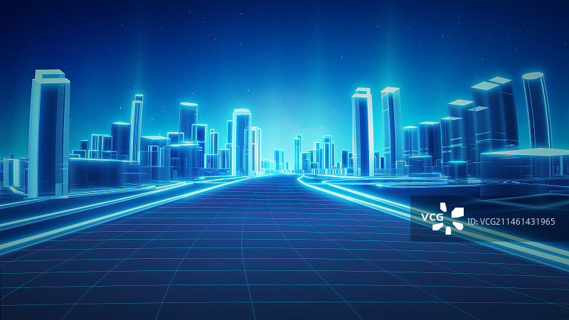 蓝色三维商务科技发光城市背景图片素材