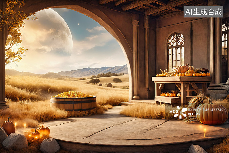 【AI数字艺术】秋季-感恩节概念电商展台图片素材
