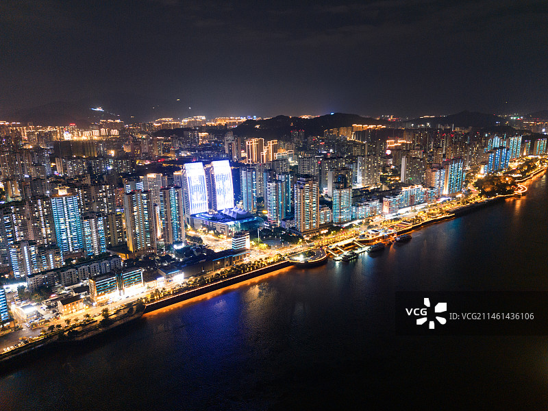 温州江心屿夜景航拍图片素材