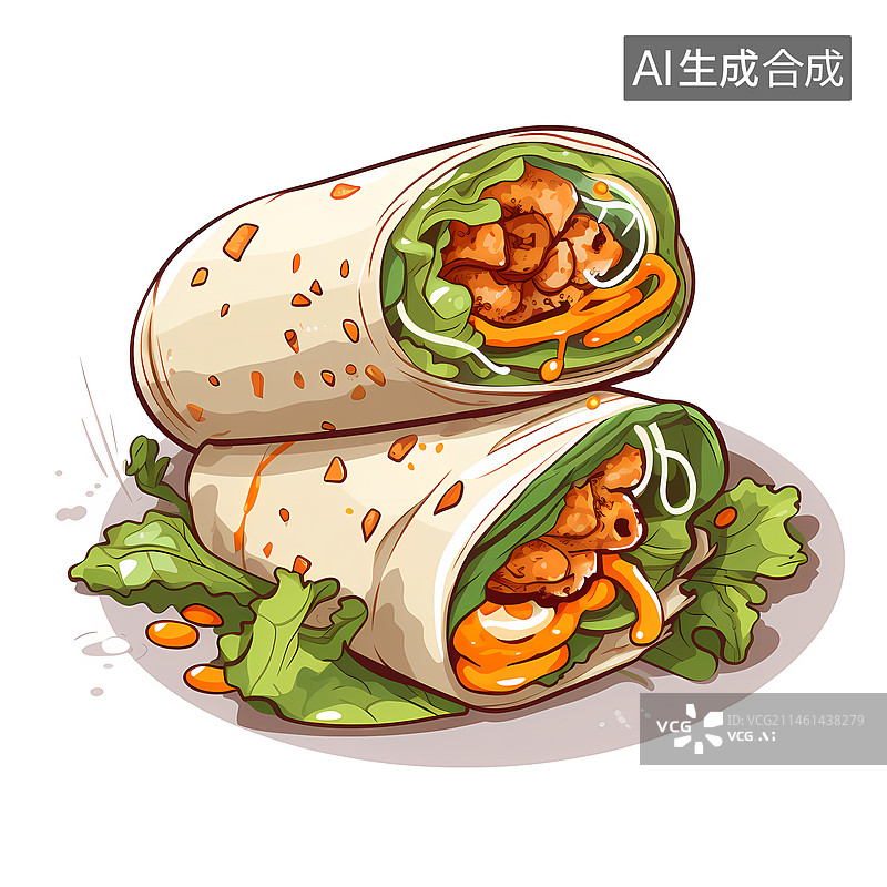 【AI数字艺术】鸡肉卷美食插画图片素材