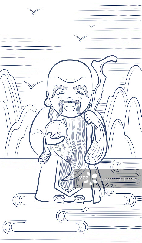 寿星线条装饰插画图片素材