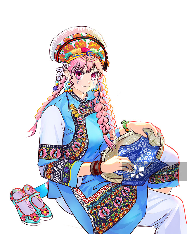 五十六个民族之苗族插画图片素材