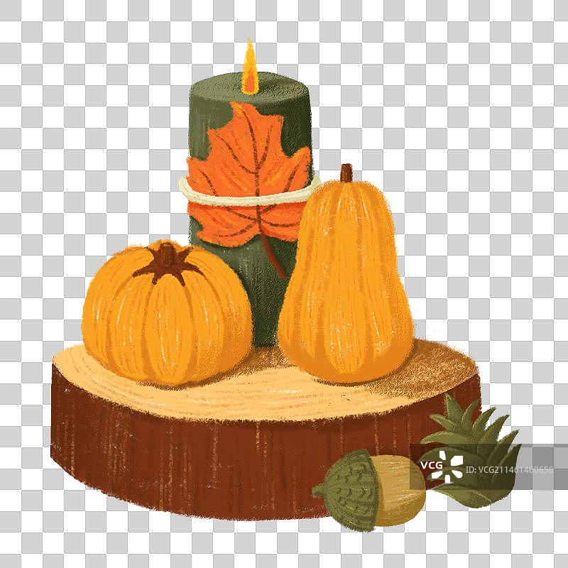 感恩节南瓜蜡烛秋天治愈插画贴纸图片素材