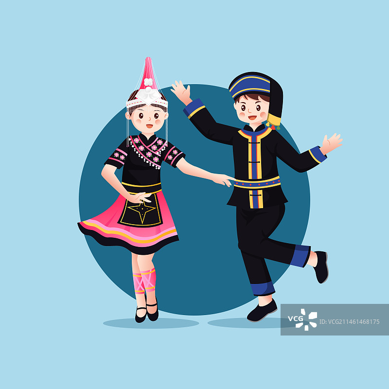 中华传统56个民族少数民族畲族人物矢量插画海报图片素材