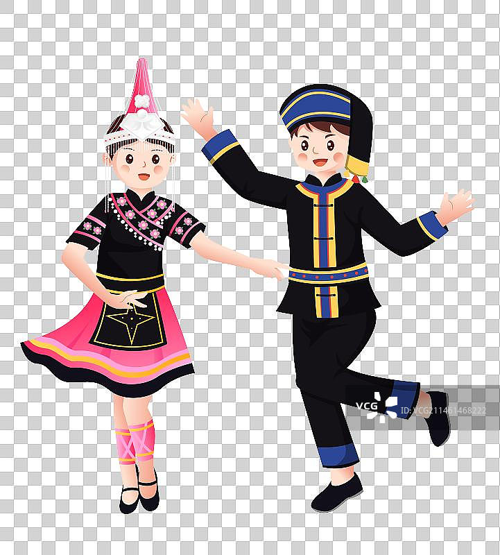 中华传统56个民族少数民族畲族人物矢量插画海报图片素材