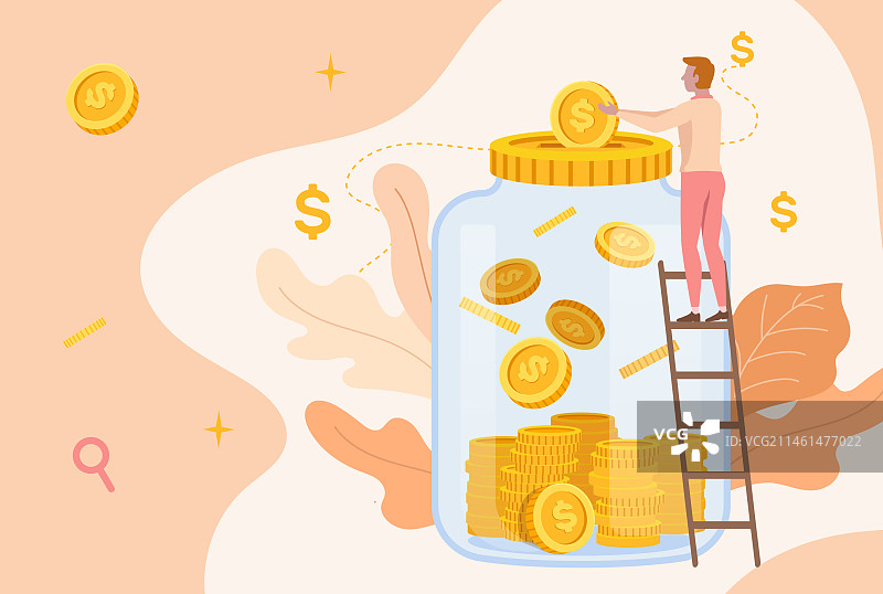 金融储蓄罐钱币扁平风插画图片素材