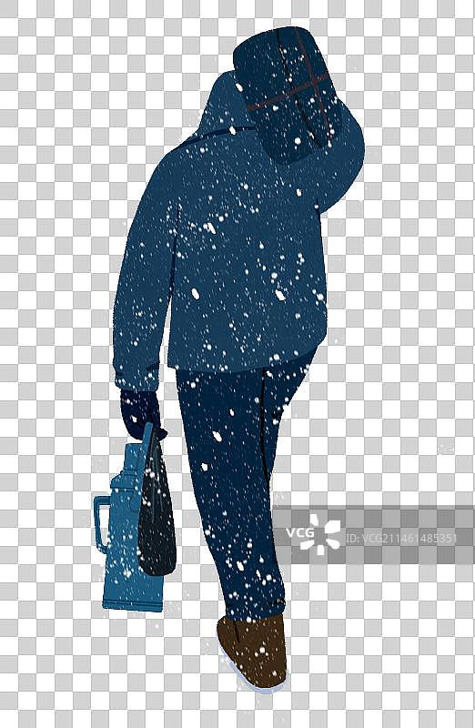 风雪中前行的男性背影免扣插画图片素材